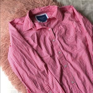 American Eagle Pink and White Striped Button Down